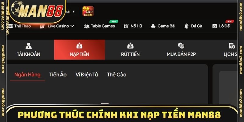 Phương thức chính khi nạp tiền Man88
